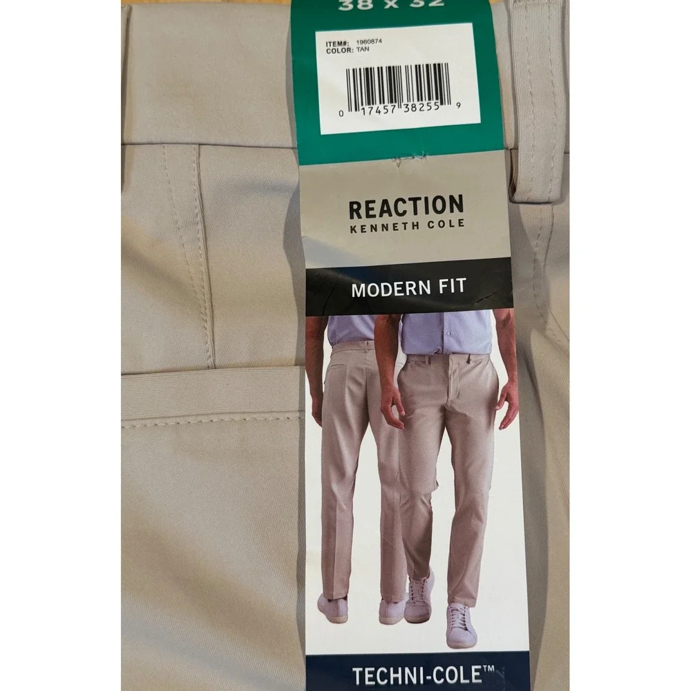 NWT Kenneth Cole Reaction Techni-Cole Performance Pant Tan Modern Fit 38x32 Golf